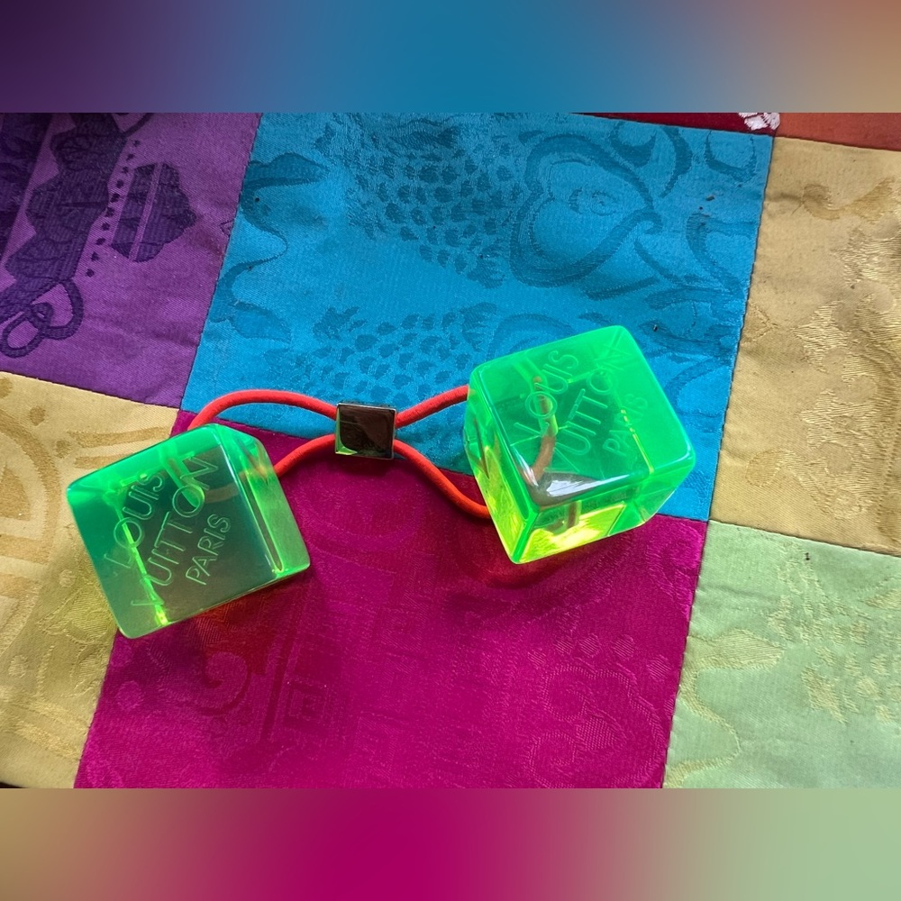 Louis Vuitton Vtg. Cube Hair Tie~ Fluorescent Green - Picture 2 of 8